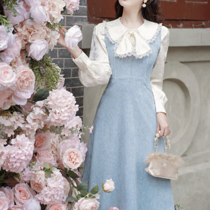 レトロなフリルチェックレターフェイクピースフレンチドレス2枚セット