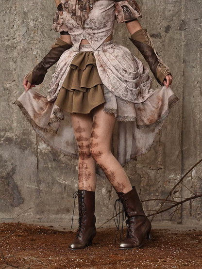 Steampunk Pleated Victoria Skirt Tail Retro