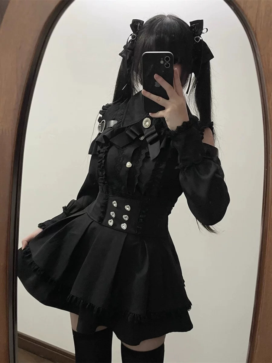 Dark Sweet Off-Shoulder Shirt & High-Waist Skirt Set