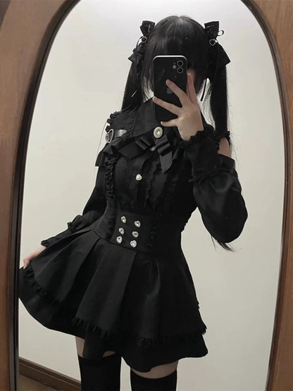Dark Sweet Off-Shoulder Shirt & High-Waist Skirt Set