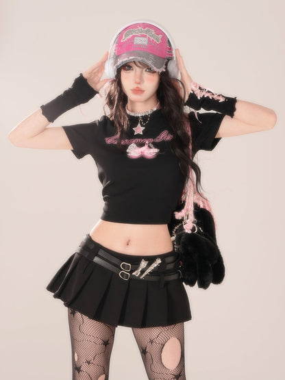 Flying Slimming Short Love Tops Schwarz