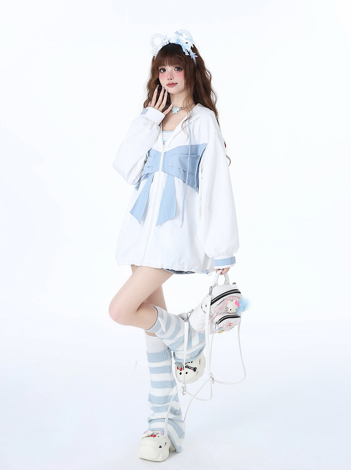 Loose the Ribbon Mist Hoodie Nachbarschaftsmädchen Reißverschluss