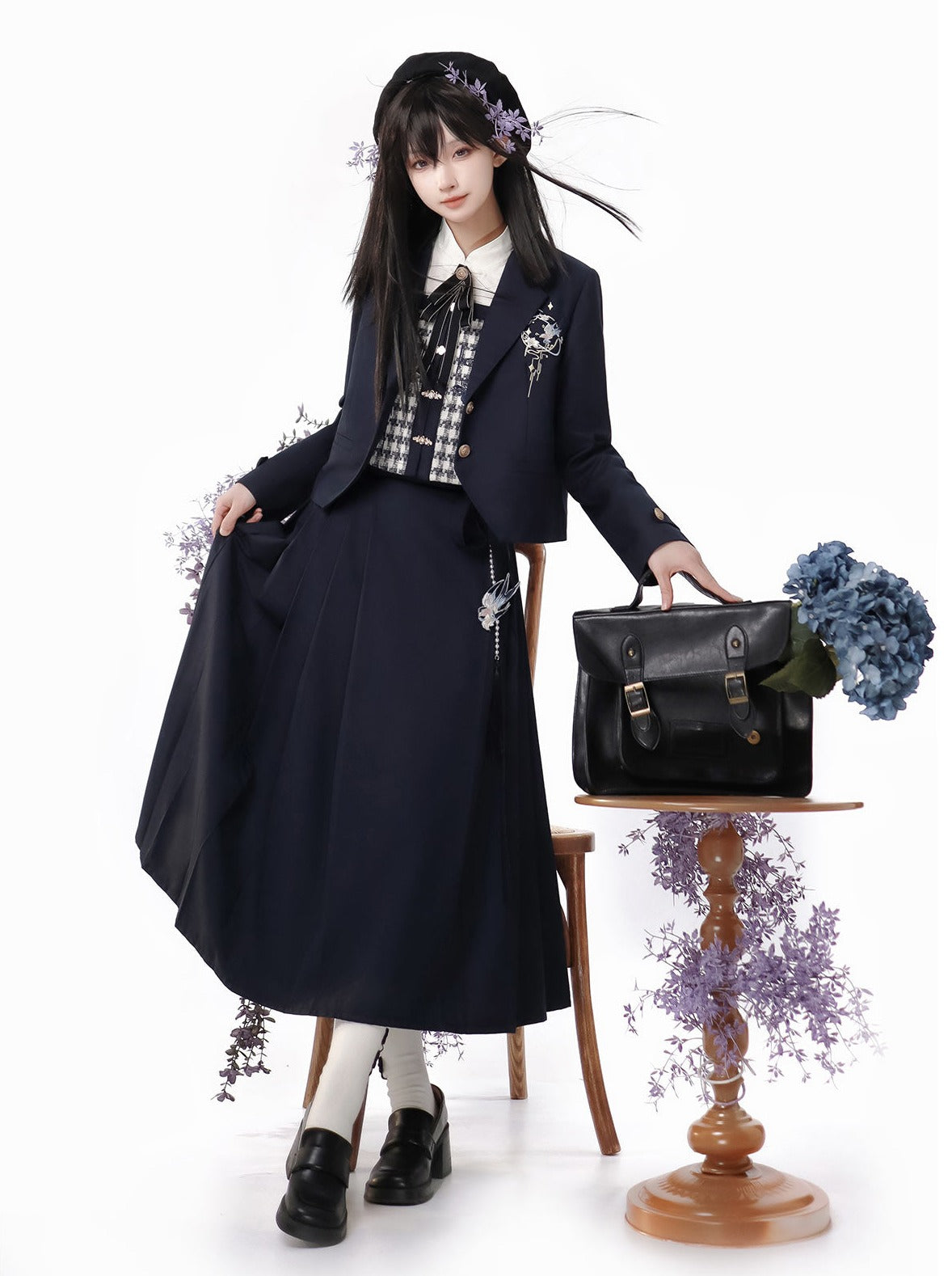 Faltenrock Schnalle Bluse College China Weste Jacke Check