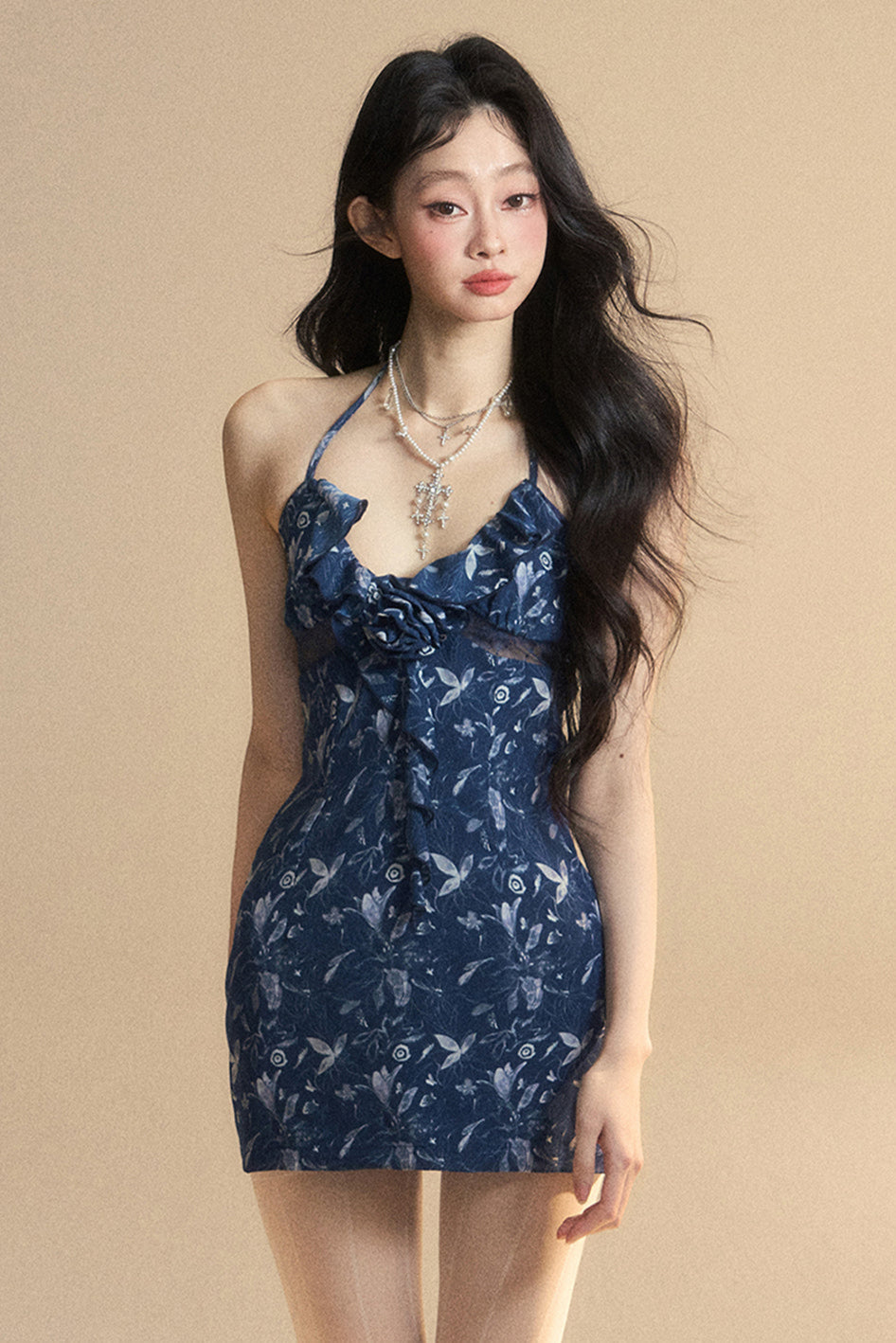 One-Shoulder Minikleid Floral