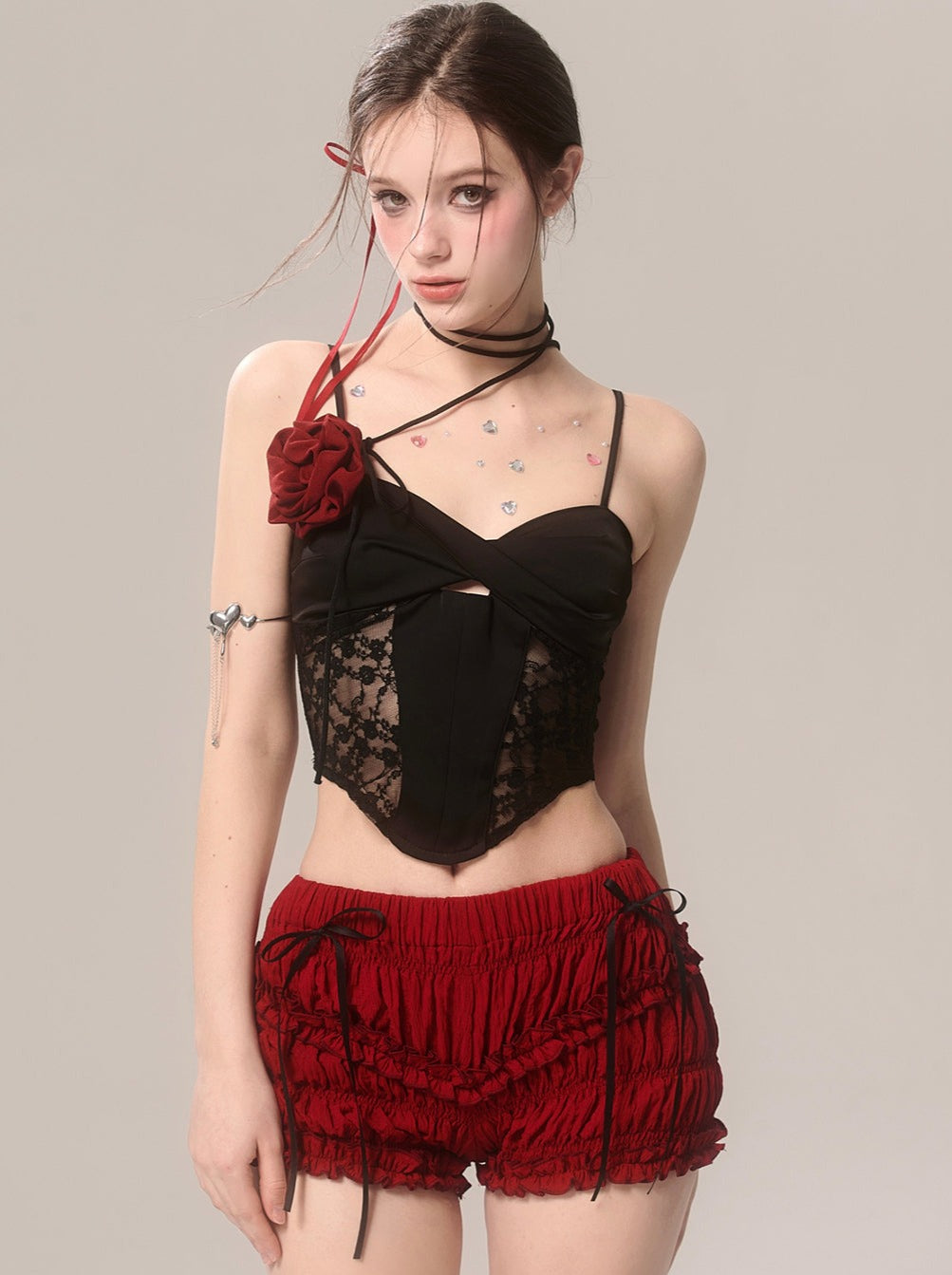 ラッフルチェリーショーツ レッド