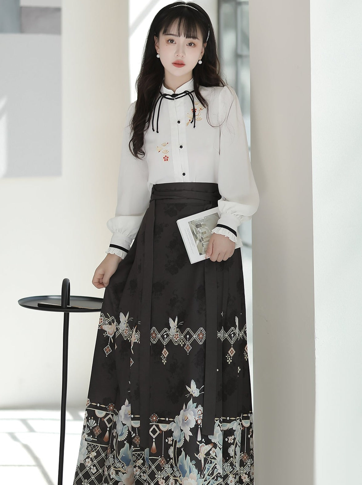 Bluse Lang China Dunkel Elegant Rock