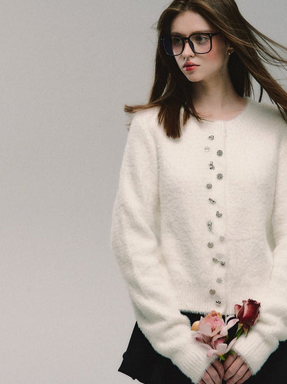 カーディガン イミテーションミンク ビジュー