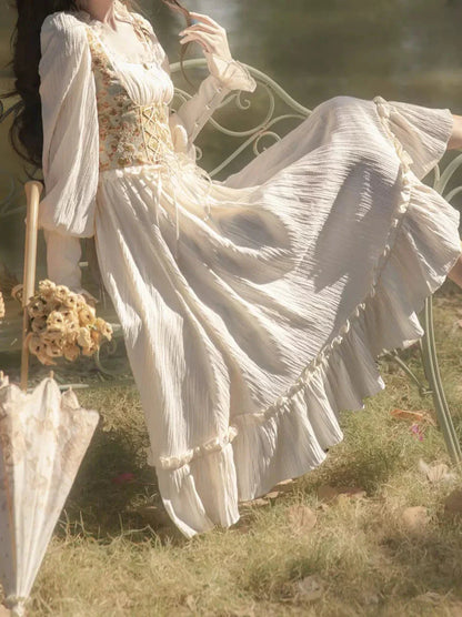 オイルネックスクエアフラワー+ペイントフレンチビスチェドレス