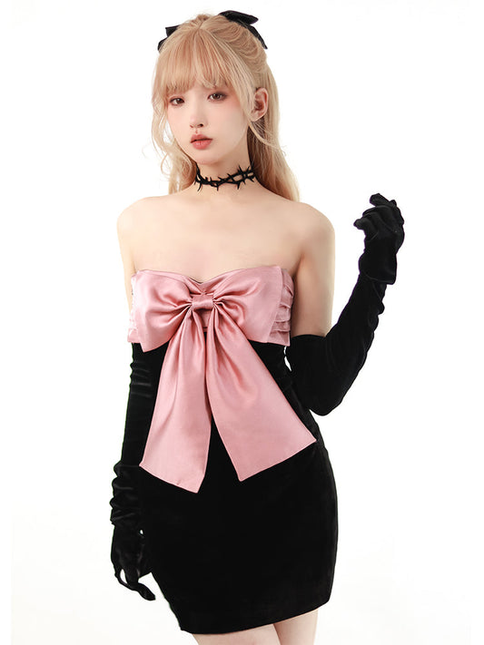Dress Tube Top Tight Satin Big Bow