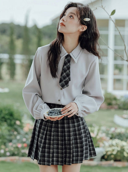 Vest College Skirt Colored Checked Knit Retro Shirt