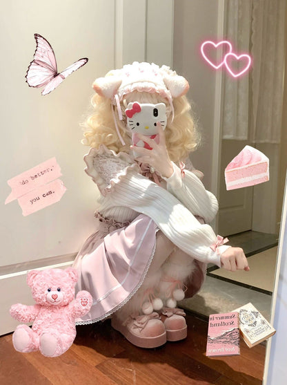 Rollkragen, Spitzenrüschenband, Strick + Race-Up-Rock mit hoher Taille