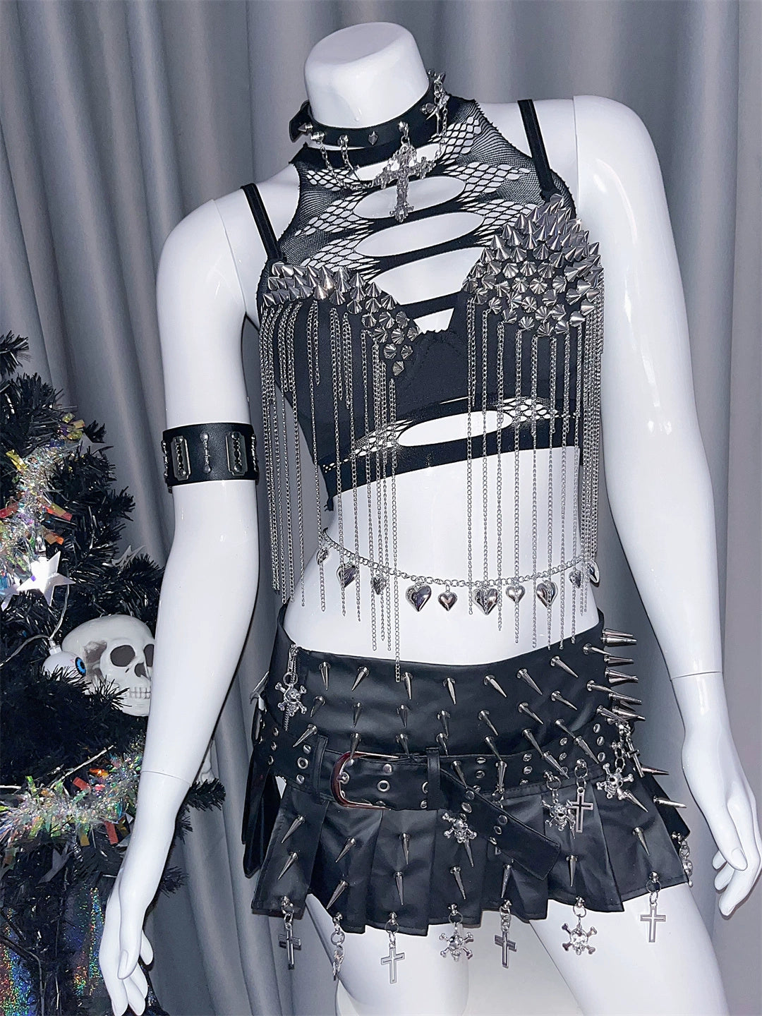 Y2K Punk Goth Rivet Metal Chain Suspender Vest Corset