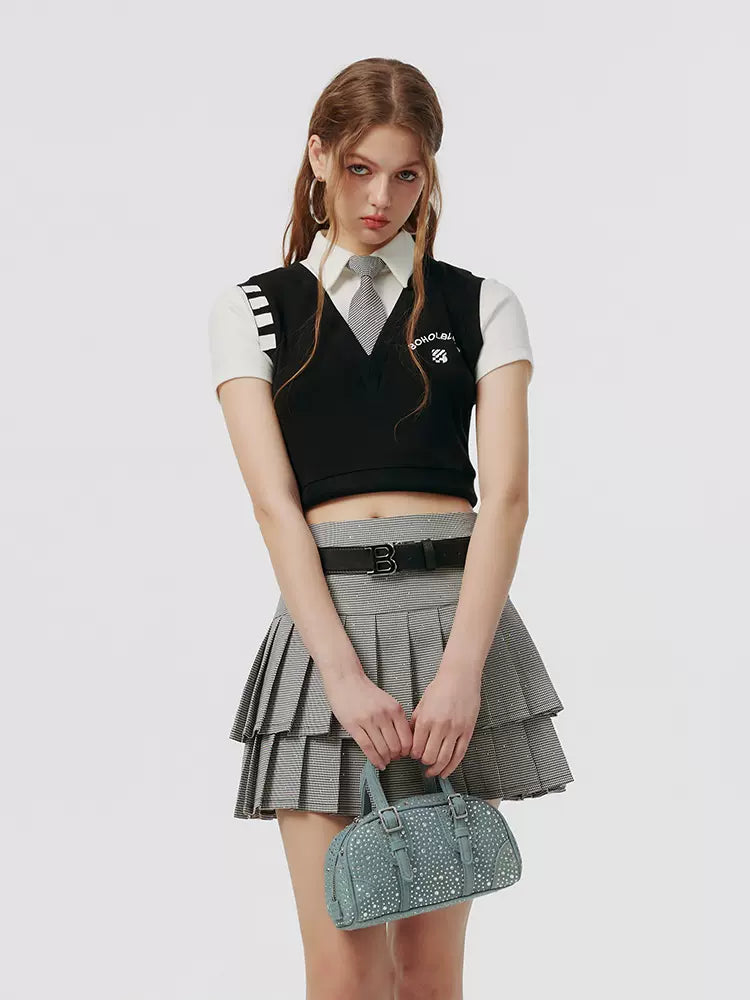 スモールグレースカート フェイク + プリーツ ツーピーストップ アメリカンカレッジタイ