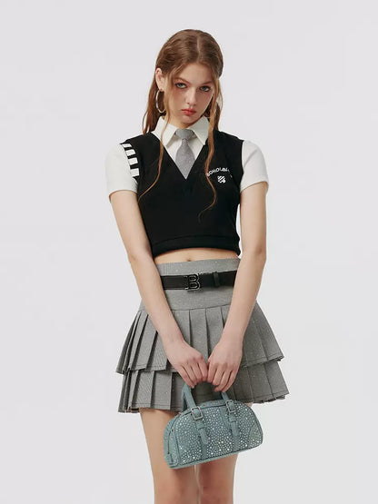 スモールグレースカート フェイク + プリーツ ツーピーストップ アメリカンカレッジタイ