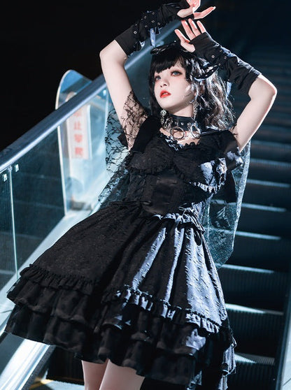 Kleid Ärmel Fischgrät Lolita Fliegende Taille