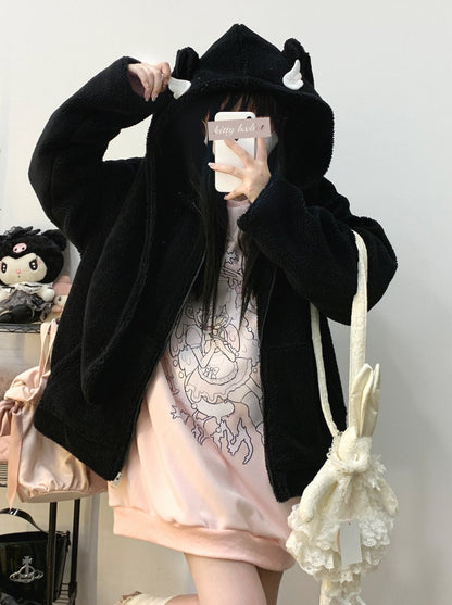 Plush Short/Long Bore Foodie Ears Zip Bunny Jacket