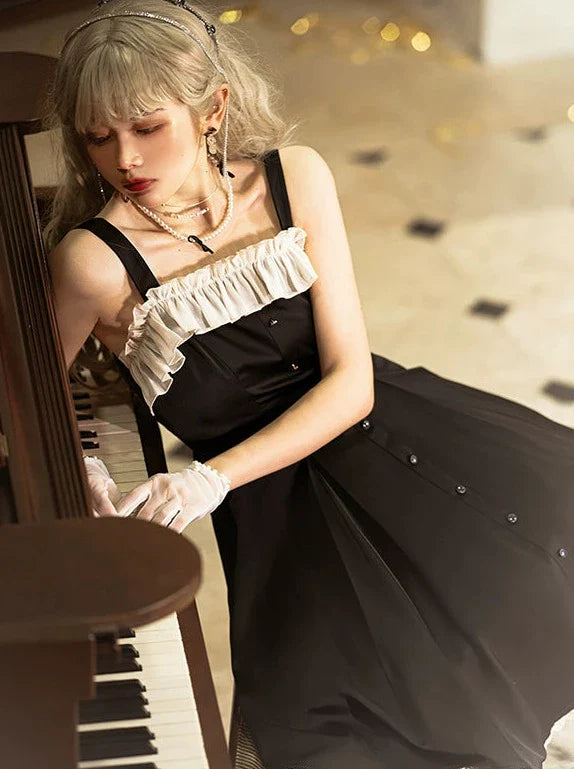 Song Love Elegantes Kleid Kurz/Lang Lolita Reservations Schwarz Piano Satin Sass