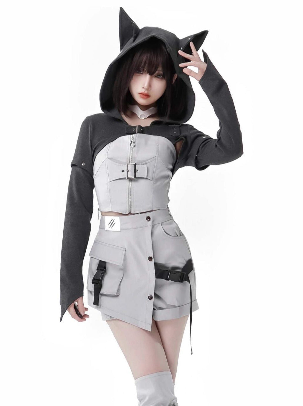 スーツ迷彩柄 取り外し可能デザイン パーカー オリジナルスリーブ ウルフ