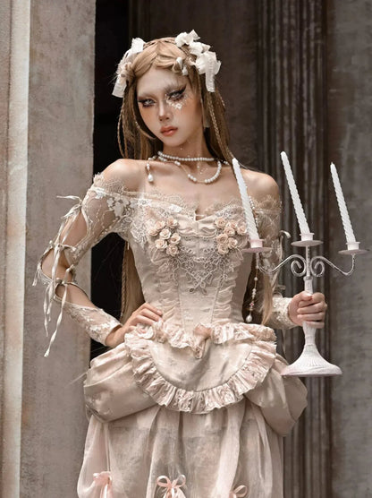 コートストラップレースバレエカーディガントップスクロシェスリーブインナーオフショルダー