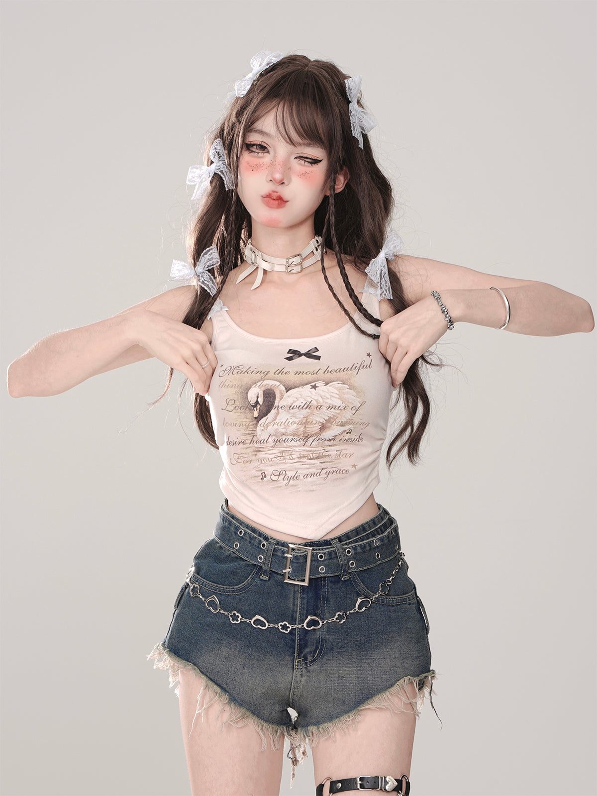 Cookie Moose Top Swan Slim Ärmellos Hosenträger