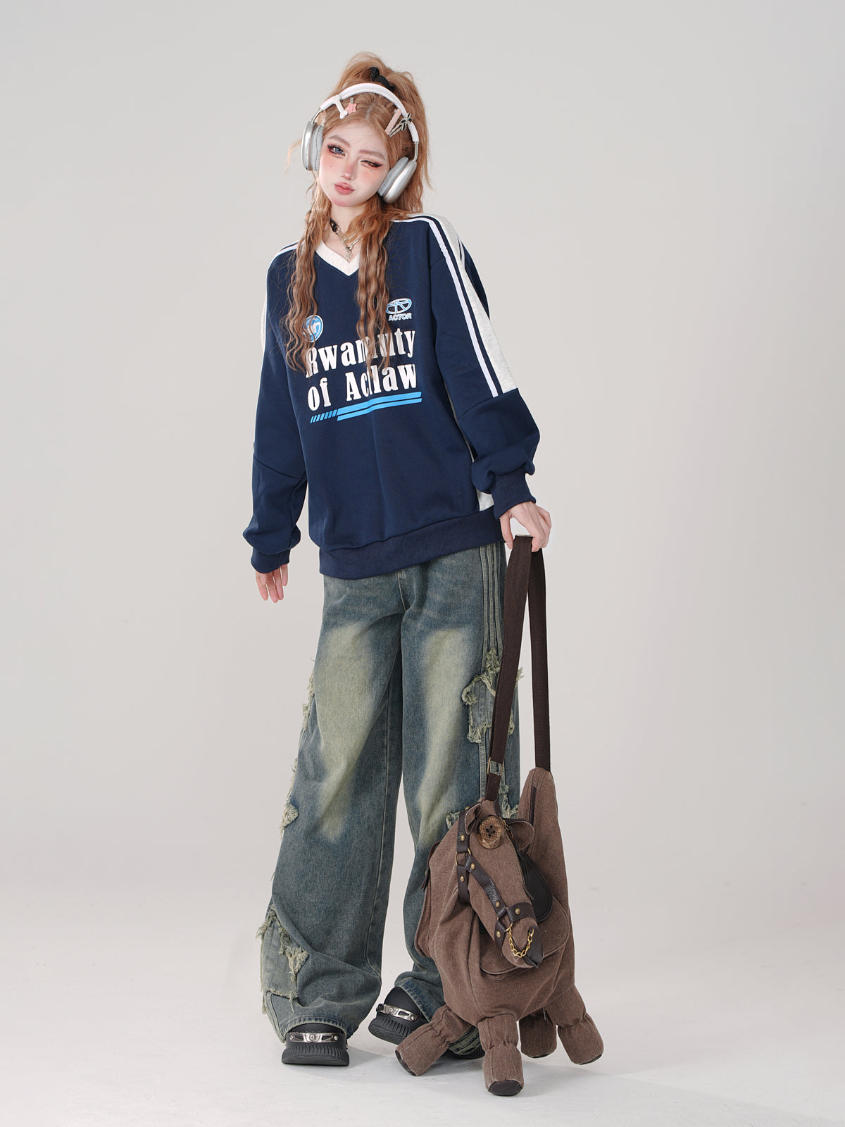 Pullover V-Ausschnitt Retro Sweat Sporty