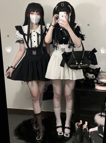 Spitzenhemd mit Puffärmeln und Kragen