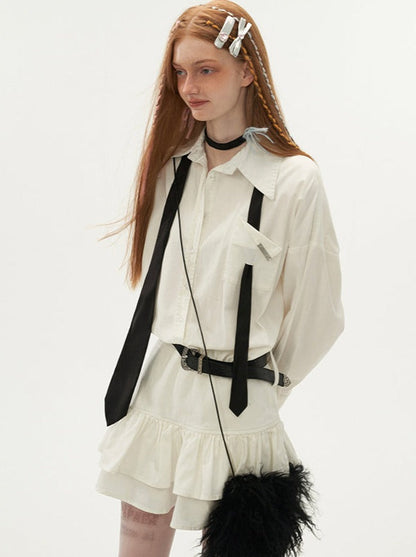 Kleid Rüschenhemd Revers Slim