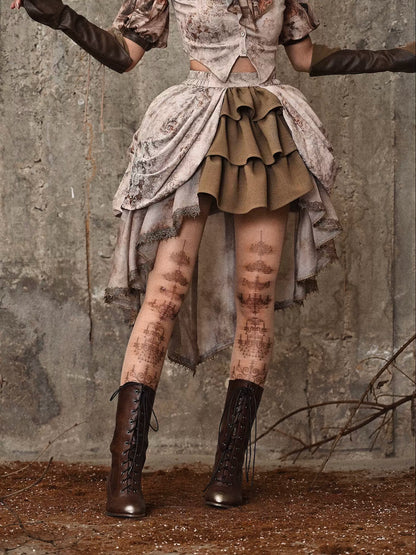 Steampunk Pleated Victoria Skirt Tail Retro