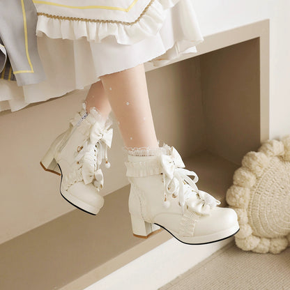 30-43 Palace Style Lolita Bow Ruffle Boots