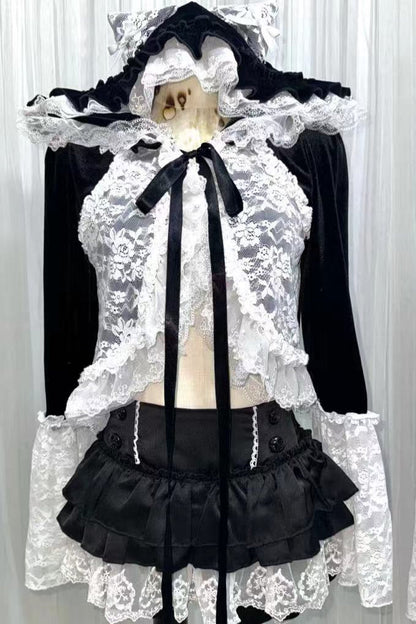 Cardigan Hooded Lace Luxury Velvet