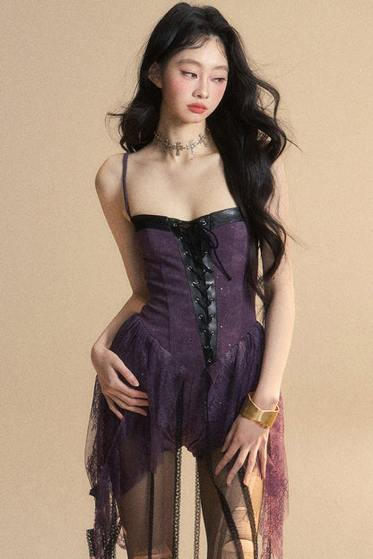 Kleid Dark Neckholder Spitze Französisch