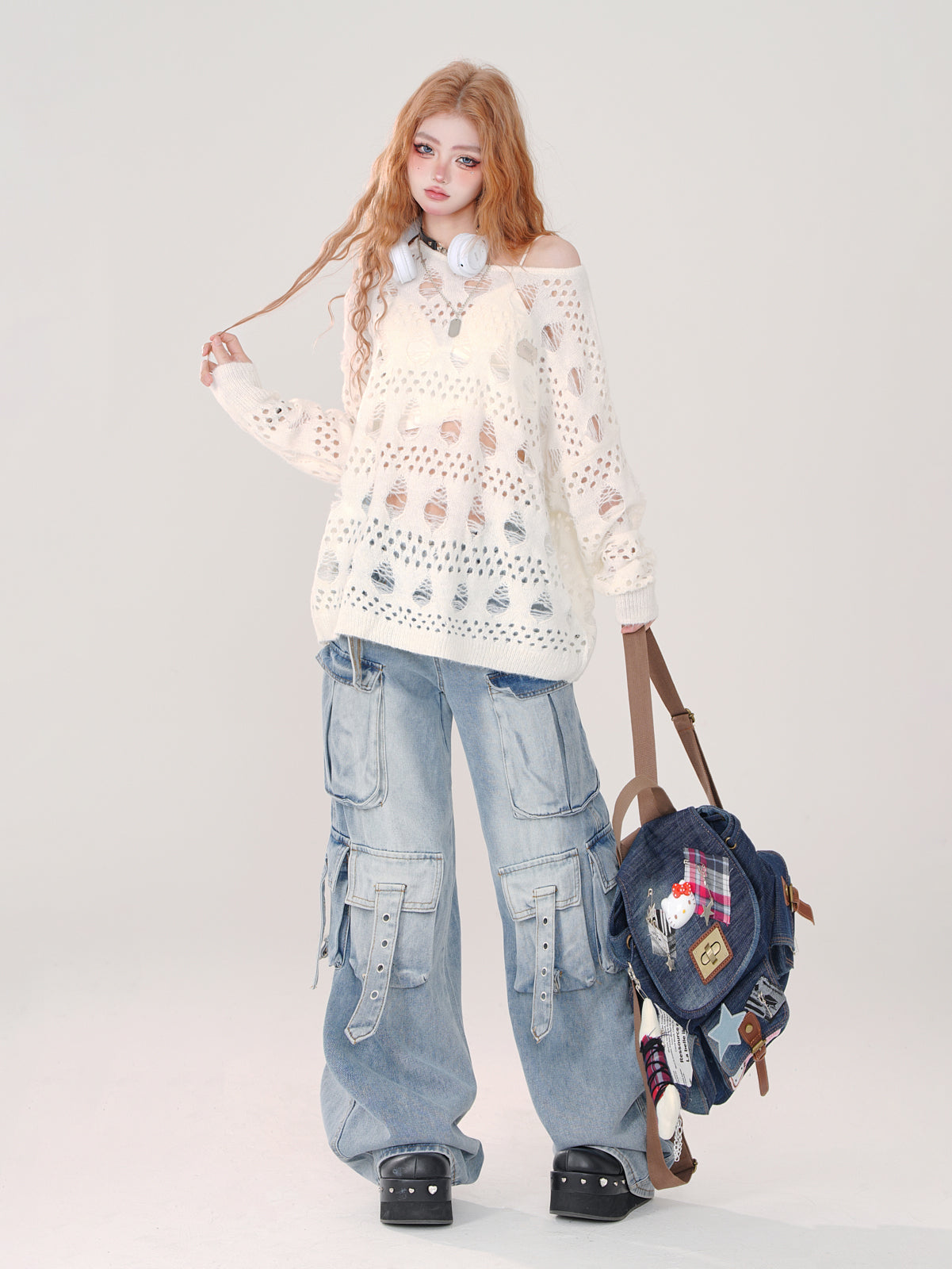 Ripped Cutout White Top Knit