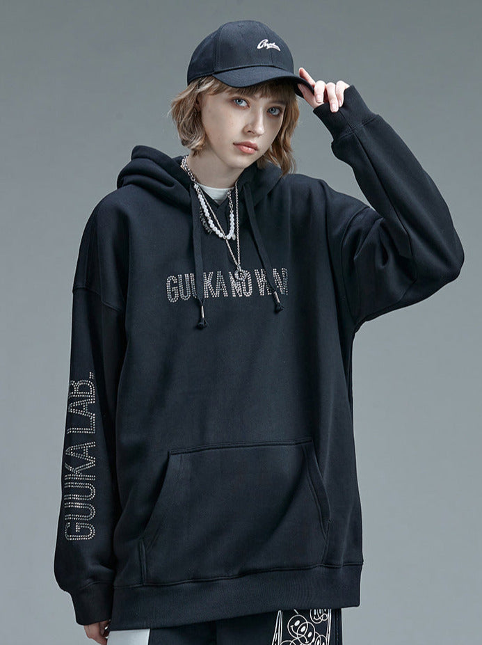 Print Diamond Hoodie Black