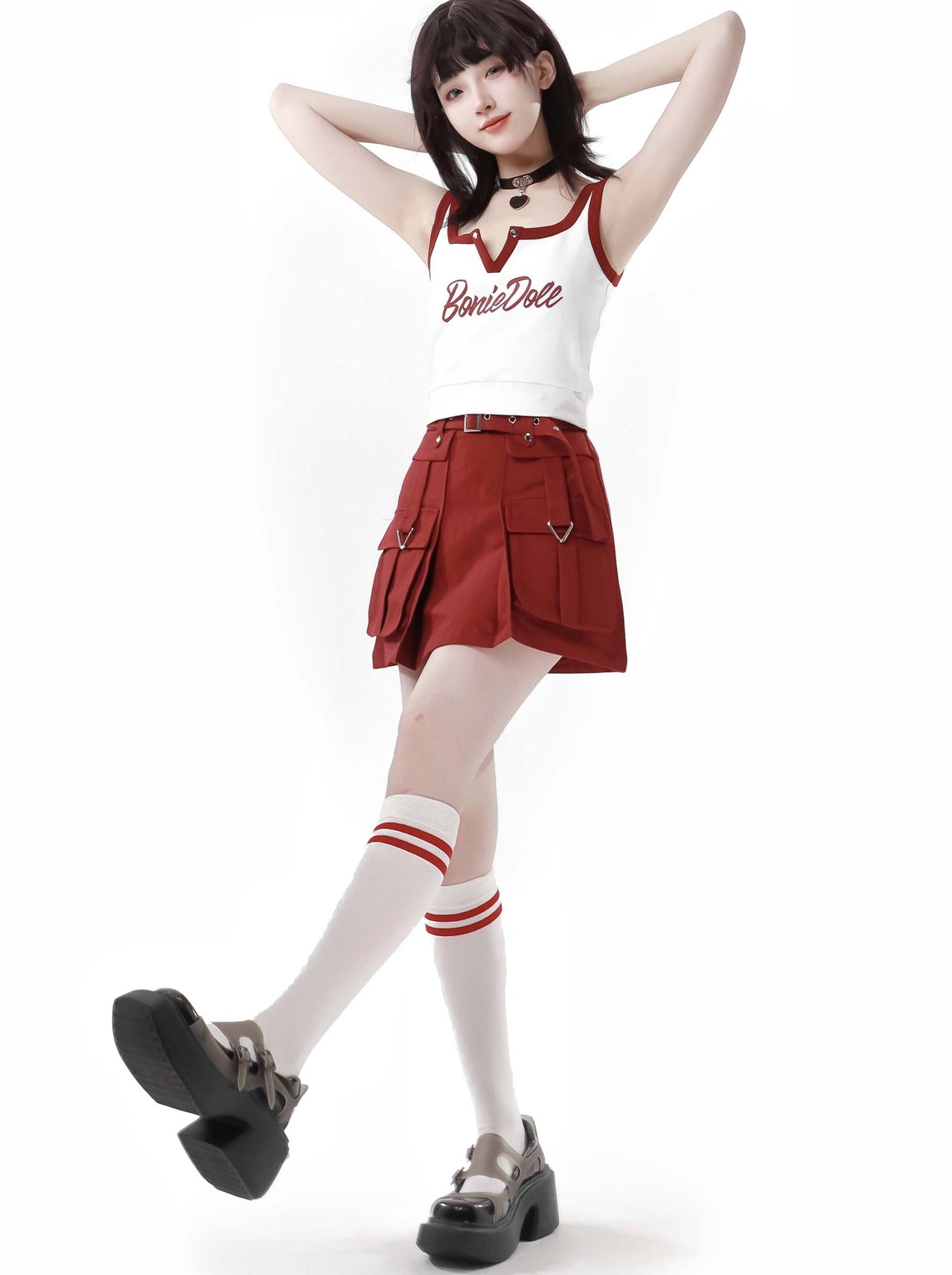 キャミソール＋キーネックスカート カラーアメリカンガールカーゴスリー