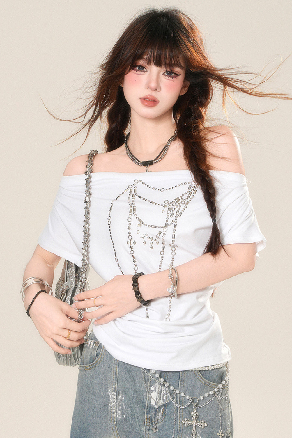 ドローストリングワンショルダーTシャツ