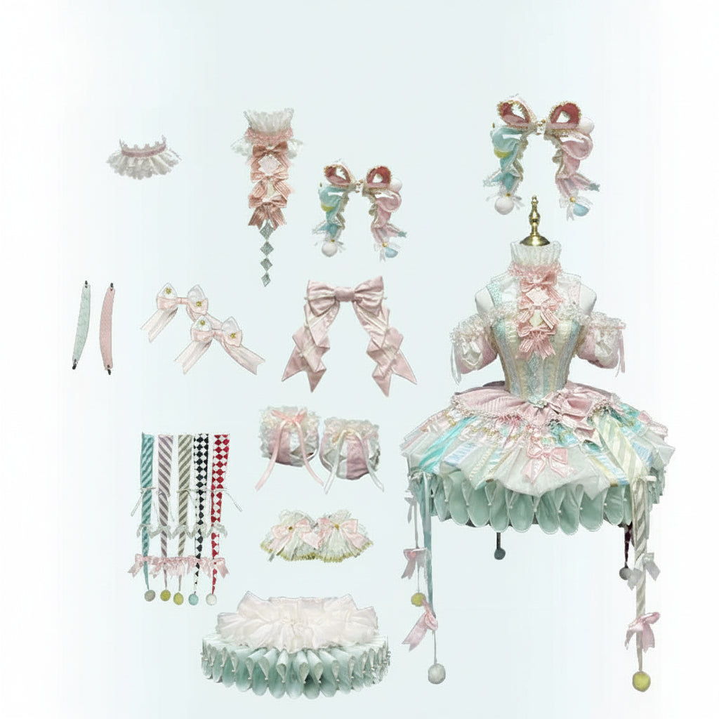 K.Q.F Circus Series Lolita Full Set – Top Hat KC Hair Clip Candy & Black-Red
