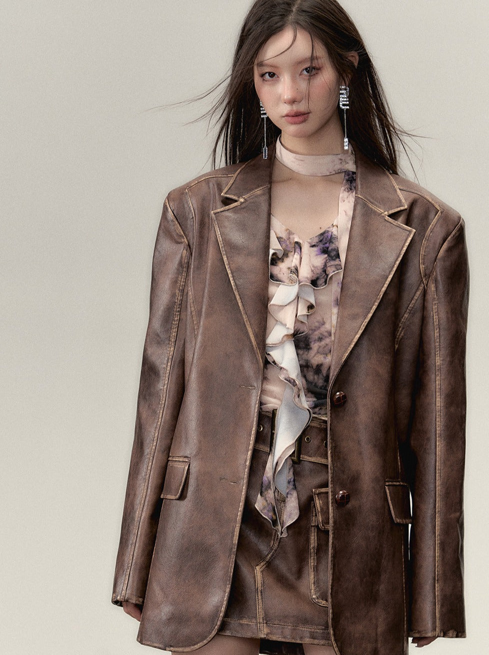 Osh Leather Over Jacket + Short Skirt