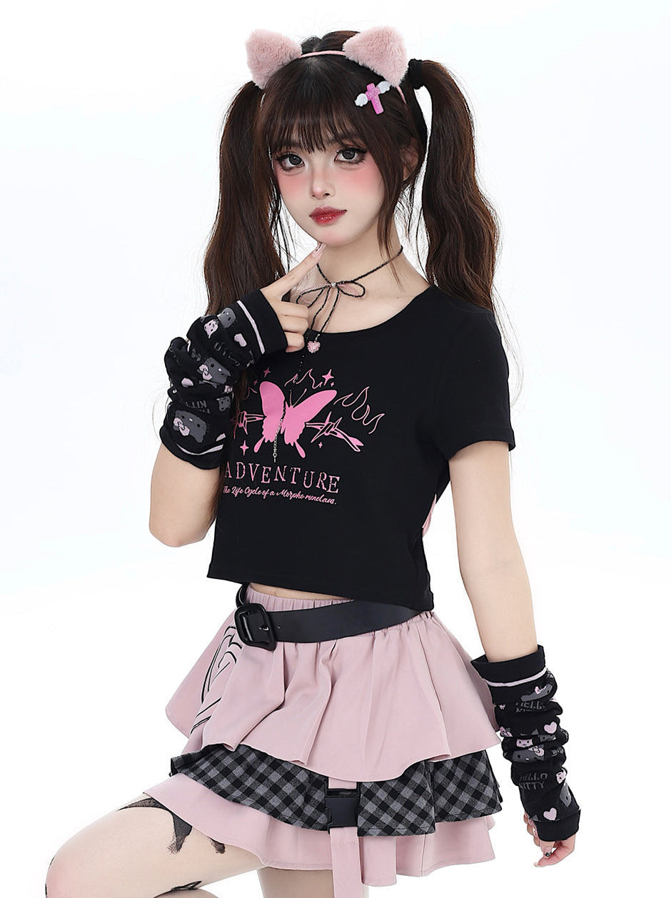 バタフライドリームTシャツ ショートスリムリボンバック