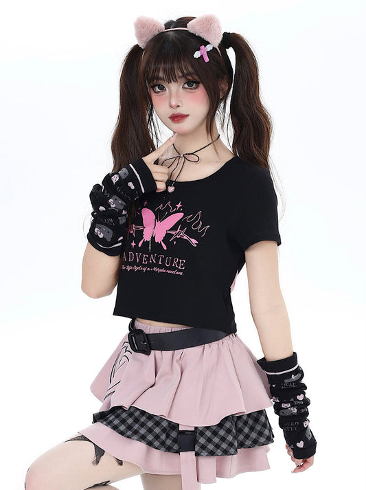 バタフライドリームTシャツ ショートスリムリボンバック