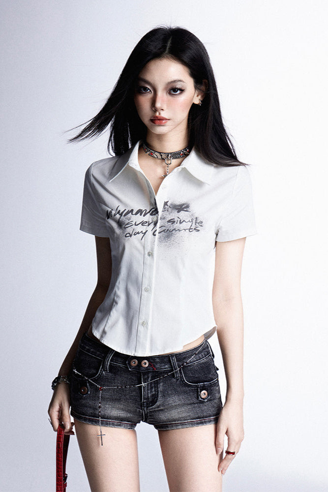 プリントシャツ スリムレターモード