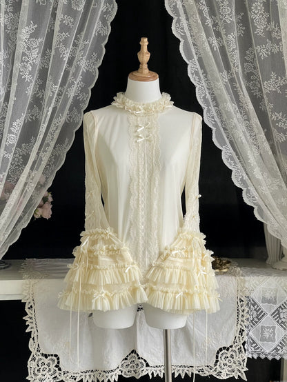 Beige Hime-Sleeve Inner Top from Unideer's Butterfly Orchid Note collection