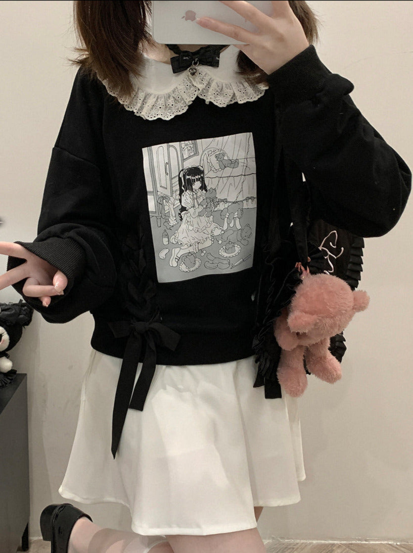 イラストプリントドールカラースウェットシャツ