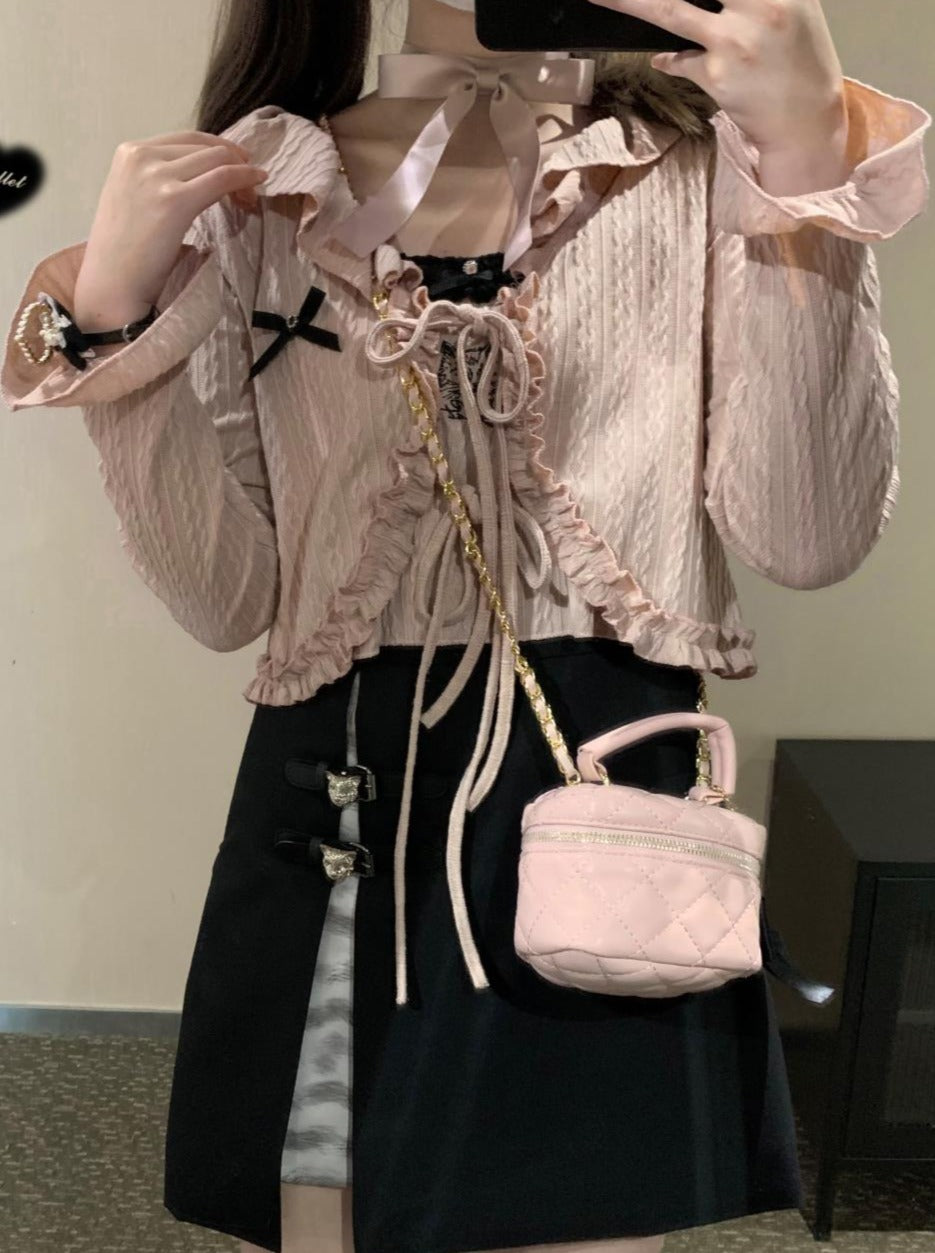 Salty Cream Race Apribon Twist Cardigan