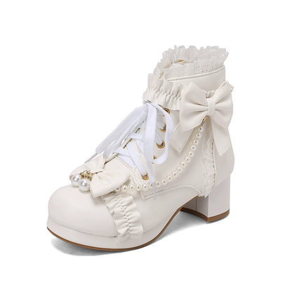 28-43 Sweet Martin Bow Pearl Lolita Boots
