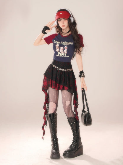 Round Animal Sleeve Plug-In T-Shirt Neck