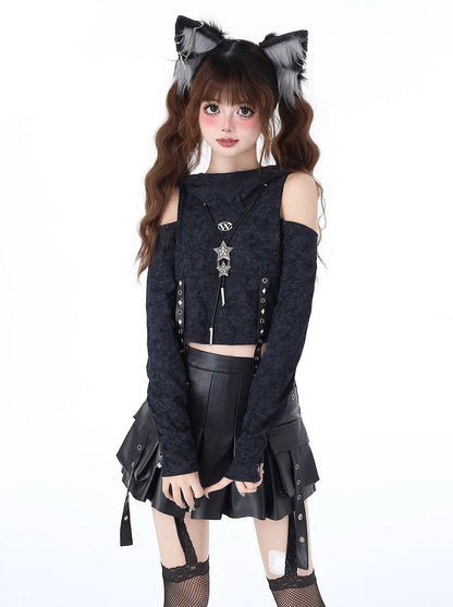 Cooles, schmal geschnittenes Oberteil mit Kapuze und beschädigter Taille