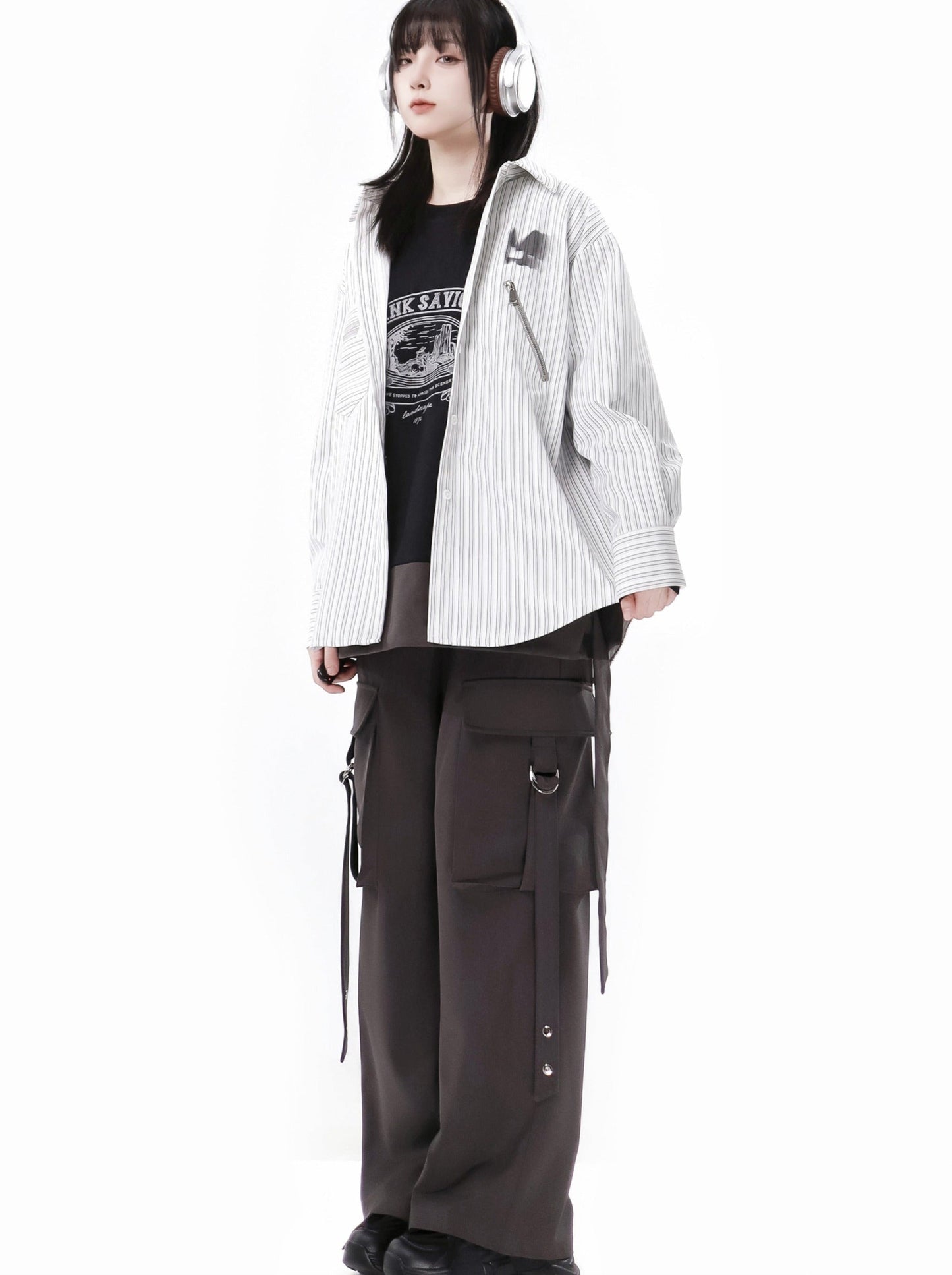 ストライプ + シャツ カジュアル ストリート レイジースカート レトロ