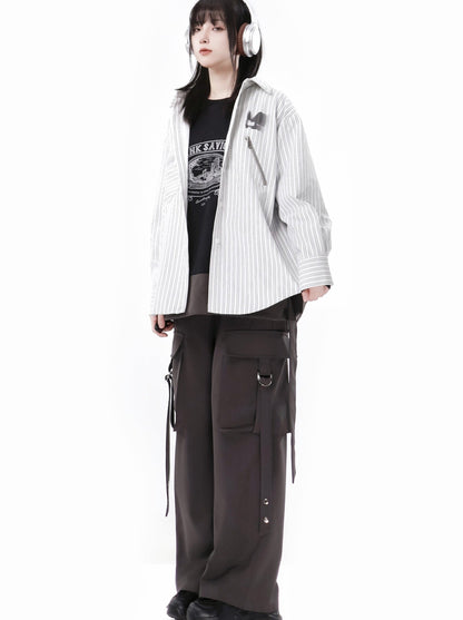 ストライプ + シャツ カジュアル ストリート レイジースカート レトロ