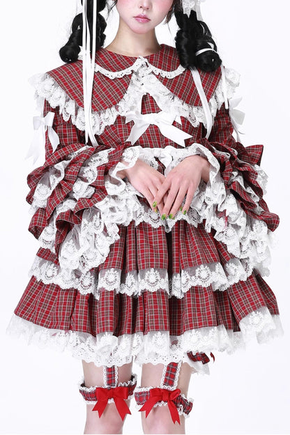 Puppe Vintage Kleid Check Retro