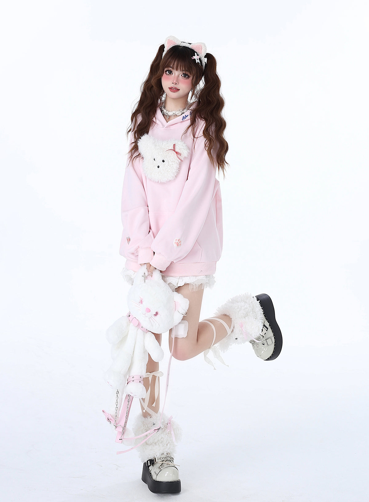 Flauschigen Kapuzen Farbe Hoodie Mit Kapuze Pastell Kaninchen Morabito Lose